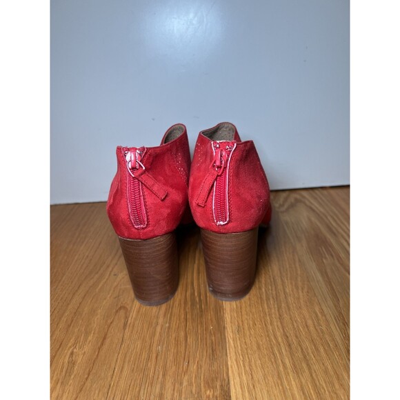 Anabelle Shoes Womens Size 8 Red Cutout Peep Toe Chunky Heel Suede Zip Sandals - Picture 6 of 10